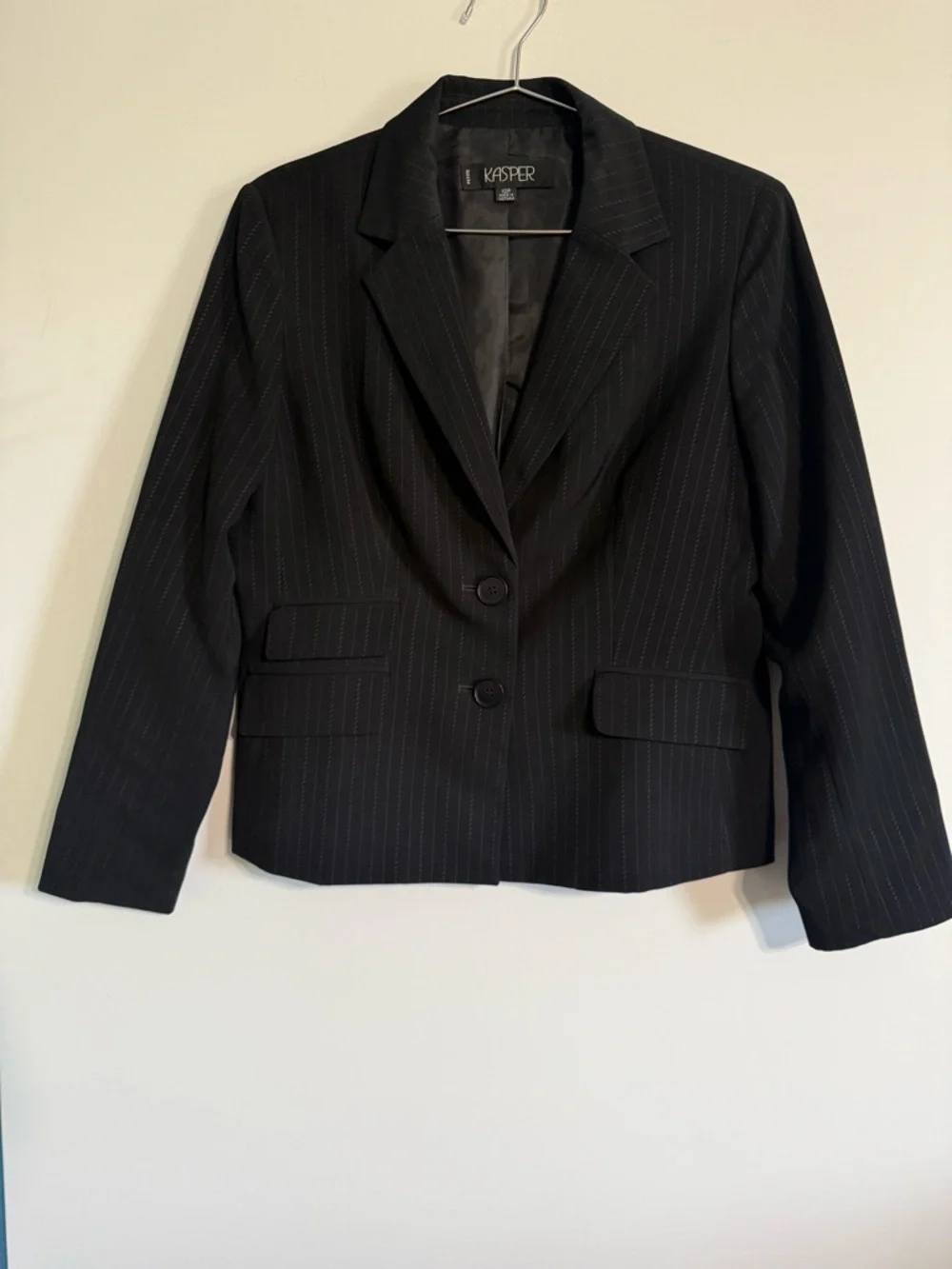 Kasper Black Pinstripe Two-Button Blazer Jacket Sz 10P
